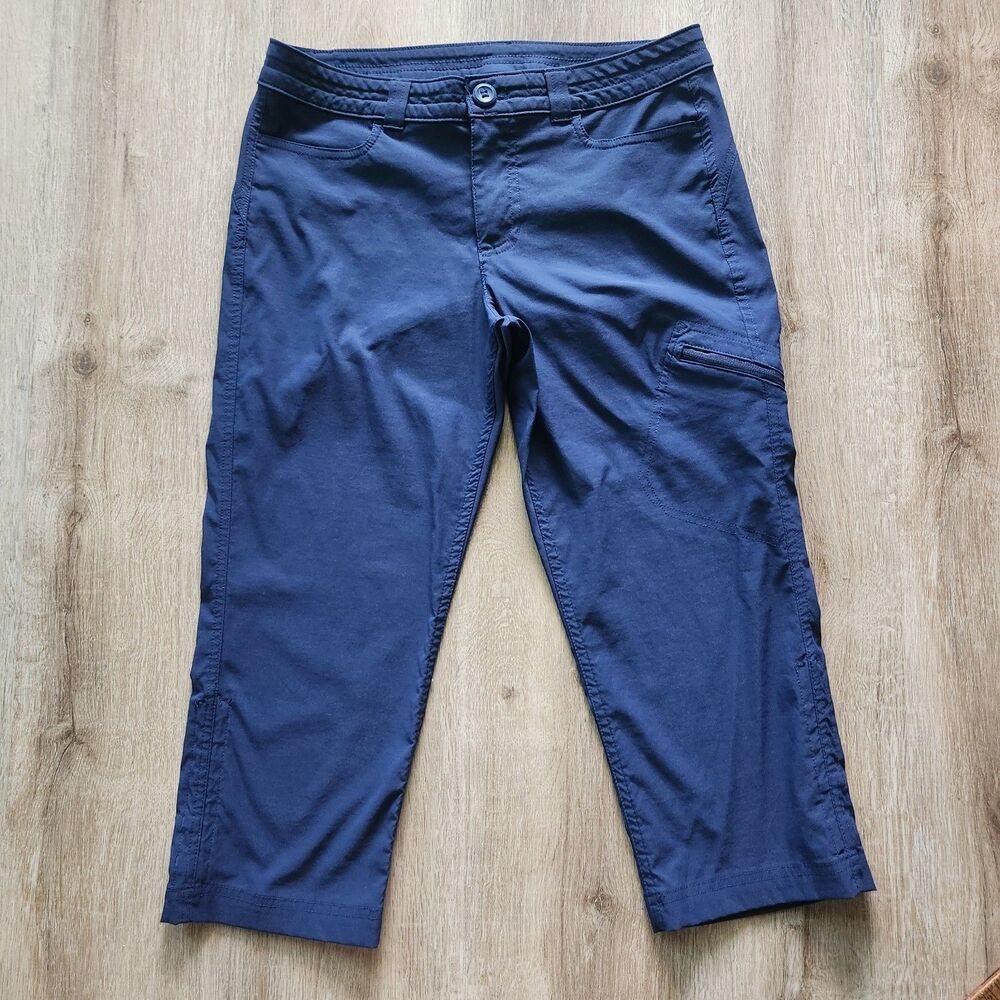 Eddie Bauer Cropped Hiking Pants Size 6 Navy Blue Nylon Spandex Outdoor Travel
